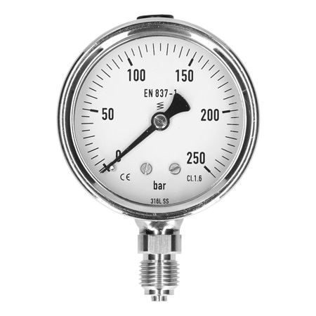 RVS manometer o.a. 100 mm - glycerine