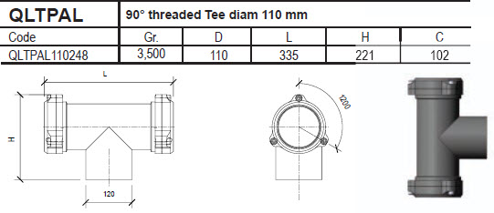 Aluminium perslucht T-stuk 90° 110 mm bin.