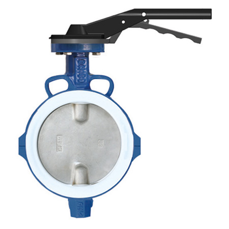 1130-300063 GY vlinderklep PTFE 63 mm met hendel