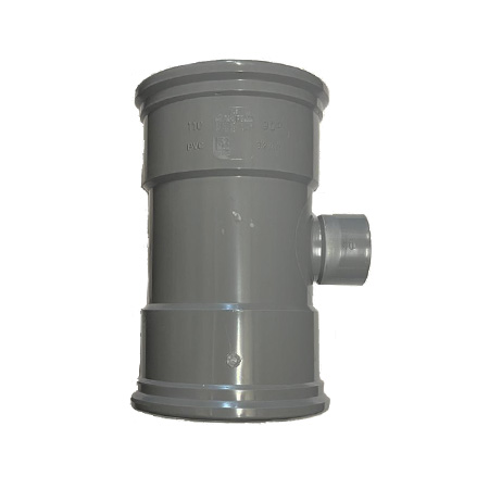 9341-110050 PVC afvoer verloop T-stuk 90° 110x50 mm 2x manchetmof 1x spie SN4